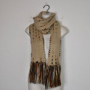Boho Scarf Fringed 87 X 6 Neutral Outdoor Artsy
